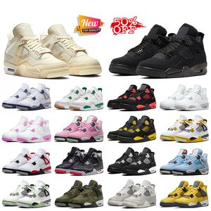 Женские и мужские баскетбольные кроссовки Black Cat 4s в стиле ретро Jumpman 4 Pine Green Pink White Red Thunder Bred Vivid Sulphur Medium Olive Red Cement Seafoam J4s Кроссовки