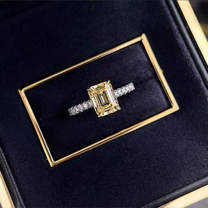 1.5CT Choucong Anéis de Casamento Joias de Luxo Real 100% Prata Esterlina 925 Corte Radiante Amarelo Moissanite Dimond Festa Promessa Mulheres Noivado Anel de Noiva Presente