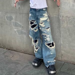 Herr jeans vintage katt skägg kniv klippt hål rippad rak casual baggy tvättad trasig jean nödställd bred ben tiggar denim byxor maleyolq