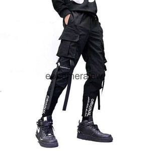 Men's Pants Hip Hop Men Ribbons Cargo Pants Fashion Harajuku 2023 New Elastic Waist Casual Streetwear Mens Joggers Trousers Blackephemeralew