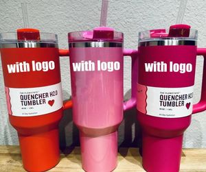 US STOCK Limited Edition THE QUENCHER H2.0 40OZ Mugs Cosmo Pink Parade Tumblers Insulated Car Cups Termos Valentine's Day Gift Pink Sparkle 1:1 Logo