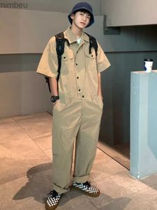 Mäns jeans Syuhgfa 2023 Spring Summer Men's Jumpsuit Solid Overalls Loose Cargo Pants Vintage Fashion Casual Khaki Male Clothll240111