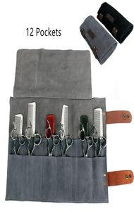 Real Leather Hair Stylist Professional Barber Scissor Pouch Cases Salon Frisör SCISSORS TOOL HOLSTER FOOKING BAG 12 POCKETS5081004