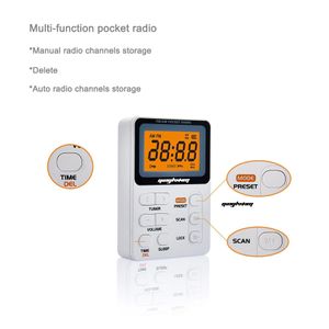 Radio Multifunktionella AM FM Pocket Radio 2,1 tum LED -display 2 Band Portable Radio Micro USB -laddning 3,5 mm Jack för sport utomhus