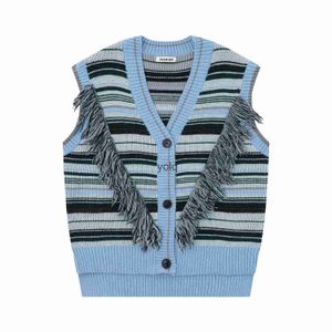 Männer Pullover Baggy Quasten Gestreift Gestrickte V Harajuku Modische Casual Rand Patchwork Ärmellose Strickwaren Top Oversize Pullover Y2kyolq