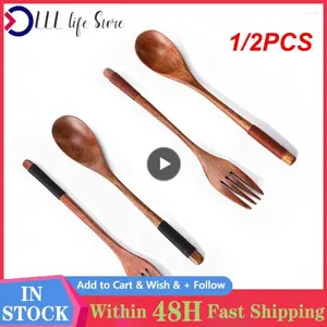 食器セット1/2pcs木製スプーンフォークナイフ箸セットクリエイティブ日本の食器ソリッドカラーグレード安全環境
