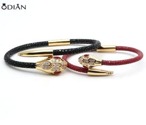 Odian joias pulseira de cabeça de aço inoxidável de alta qualidade pulseira de couro genuíno e python para mulheres man72764925072894