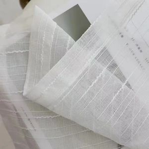 Striped Hemp Linen Sheer Curtain for Living-Room Transparent White Voile Window Drapes Flax Linen Blend 240111