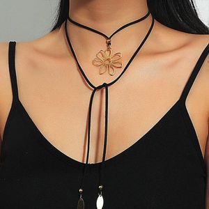 Pingente colares artesanal dupla camada preto/marrom trançado corda corrente para mulheres vintage estrela coração libélula flor gargantilha jóias