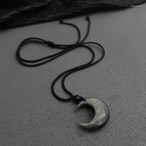 Ожерелья с подвесками Lucky Crescent Moon, кристаллическое ожерелье из натурального камня, ручная работа, черный обсидиан, опал, веревка, регулируемая обертка