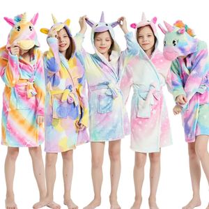 Barn Unicorn Bath Robes Winter Children's Bathrobe Kigurumi Animal Flannel Sleepwear For Big Boys Girls Pyjamas Nightgown 240111