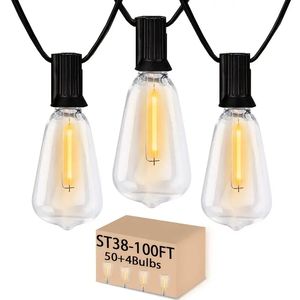 100ft utomhus LED -strängljus - 54 vattentäta glödlampor, 4 reserv - perfekt för trädgård, trädgård veranda!