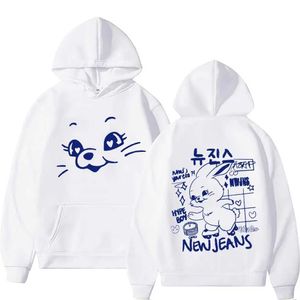 Hot Newjeans Bunnies Śliczne graficzne bluzy mężczyźni Mężczyźni Koreańskie styl mody Pullovers Bluz Bluzy swobodne kawaii bluzy