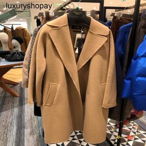 Maxmaras Womens Cashmere Coats Wrap Coat Camel Hair Wool 23FW Ny Weekend Tanga Polo Collar Mid Length Woolen för kvinnor