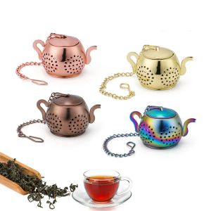 Guld 304 Rostfritt stål te -verktyg Infusör Tekanna Tray Spice Tea Siler Herbal Filter Teaware Accessories Kitchen Tools Tea Infuser BJ