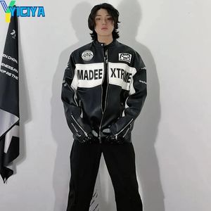 Yiciya jaquetas de couro com zíper bordado unissex bomber mulheres corrida inverno coreano moda jaqueta vintage casacos 240111