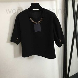 Женская футболка Дизайнерская новая женская одежда с фурнитурой-цепочкой, украшением, свободная и атмосферная футболка с короткими рукавами, черная ЛПМЗ