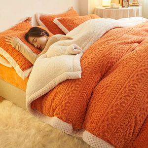 Mjuk vinter varm sängkläder set förtjockning plysch stygn fluffiga sängark quilt täcke quiltdouble säng en enda säng sovrum filt 240111