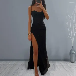 Casual Dresses Elegant Sexig Dress Sequin Spaghetti Strap Evening With Off Shoulder High Split för kvinnors prom golvlängd lös