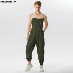 Mäns jeans 2023 stiliga mäns solida all-match lastbyxor jumpsuits streetwear manlig het försäljning kedja anslutning design rompers s-5xll240111