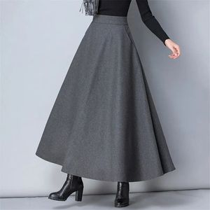 Winter Women Long Woolen Skirt Fashion High Waist Basic Wool Skirts Female Casual Thick Warm Elastic ALine Maxi O839 240112