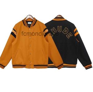 デザイナーの服カジュアルコートrhudeトレンドブランドアメリカンライトニングパッチレザーデザインルーズボンバージャケットメンズ女性カップルフリースコート薄いストリートウェアkfzt