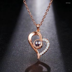 Pendant Necklaces Emmaya Brand Rose Gold Color 100 Language I Love You Necklace Memory Projection Wedding Letter Drop