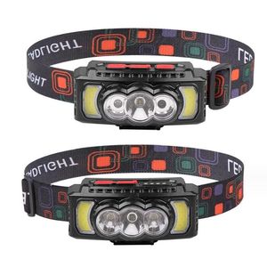 USB Rechargeable LED Sensor Headlamp XPE+COB Headlight Led Head Flashlight Powerful 5 led 9 LED Headlight for Outdoor Running Climbing Working