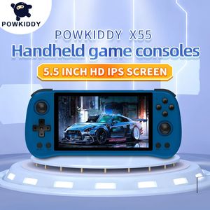 Powkiddy x55 retro console de jogos portátil tela hd rk3566 núcleo 55 Polegada player vídeo portátil sistema jelos conexão wi-fi 240111