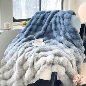Super quente e espessado luxo coelho pelúcia capa de edredão cobertor cor gradiente fofo conjunto de cama colcha e fronhas 240111