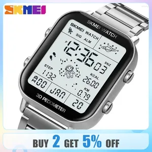 Wristwatches SKMEI Back Light Display Sport Pedometer Digital Watches Mens Stopwatch Countdown Wristwatch Calendar Calorie Calculation Clock