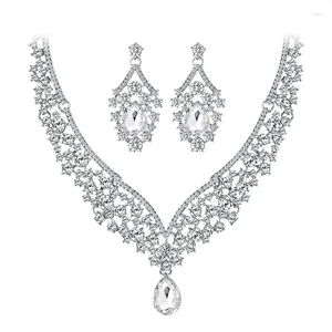 Collana Orecchini Set Cristallo Sposa Matrimonio Donna Strass Abito lungo Accessori damigella d'onore