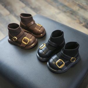 Stivali ragazze calzino per bambini 2024 autunno inverno bambini moda britannica scarpe per bambini bambini in morbida pelle con fondo ispessito