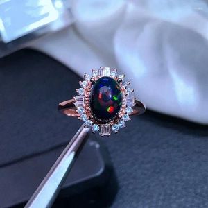 Cluster Rings Classic Sterling Silver Gemstone Ring 7mm 9mm Natural Opal Gold Plating 925 Dyed Black Jewelry for Office Woman