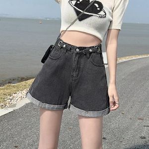 Womens Shorts Black Denim Female Furred Edge High Waisted Summer 2023 Baggy A-Line Look Slim Spice Pants Spring And Autumn Drop Delive Otz09