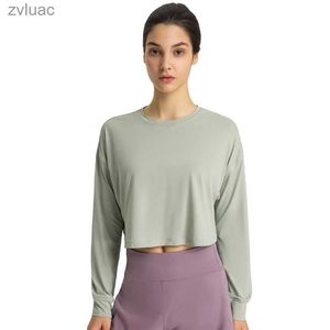 Roupa de ioga Roupa de ioga ABS LOLI Jacquard Moletons cortados soltos Roupas de ioga de manga comprida Tops curtos de fitness para mulheres treino camisas de ginástica atlética YQ240115