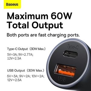 Chargers Baseus 60W ładowarka samochodowa Szybka ładunek 4.0 3.0 dla Xiaomi USB C typ C PD Szybka ładowarka telefonu na iPhone 13 14 11 Pro Max Xiaomi