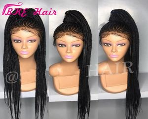 2019 NEUE Cornrow-Zopfperücke, volle Box-Zöpfe, synthetische Lace-Front-Perücken, lang, schwarz, dunkelbraun, burgunderblond, Afroamerikaner, W4897126