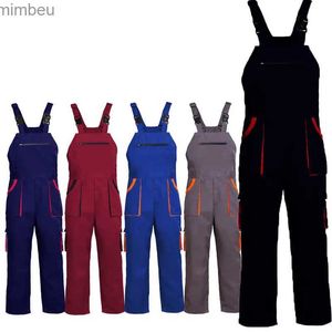 Mäns jeans Bib Overgaver Män kvinnor arbetar kläder plus storlek skyddande overaller rem jumpsuit multi fickor enhetlig ärmlös lastpantl240111