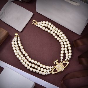 Saturn Designer Damen Perlenkette Viviane Choker Anhänger Kette Kristall 18K vergoldetes Messing Kupfer Halskette Schmuck Westwood Accessoires 768767