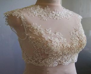 Immagine reale su misura Equipaggio in pizzo Bianco Avorio Avvolgimenti da sposa Manicotto con maniche Applique Paillettes Giacche da sposa 2014 Accessori da sposa1091647