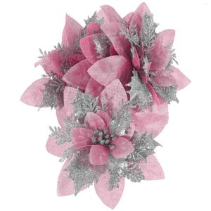 Flores decorativas 12 Pcs Clipe de flores de Natal Artificial Poinsettia Garland Glitter Decorações