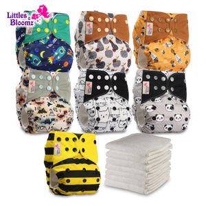 Littles Bloomz7 Diapers 7 Inserts In One Set Baby Washable Reusable Real Cloth Pocket Ecological Nappy Diaper Cover Boy Girl 240111