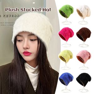 Women Winter Fashion Imitation Rabbit Fur Y2k Beanies Soft Warm Fluffy Hat Plush Windproof Bonnet Retro Skullies 240111