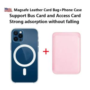 Magnetiska telefonfodral och läderplånbokskortsåterfodral för Mag Safe iPhone 15 14 12 Pro Max Mini Mag Safe Back Cover