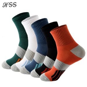 HSS Basketball Mens Socks Running Sports 5 PairSlot Organic Cotton Summer Fitness Breattable Quick Dry Sock Man Big Size 240112