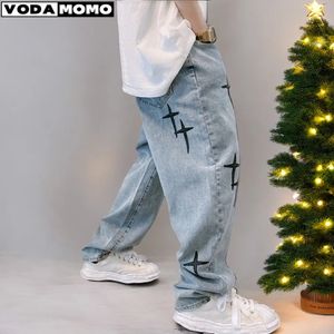 Calças de brim de perna larga calças de carga homens jeans streetwear baggy homens soltos em linha reta roupas masculinas y2k jeans estilo hip hop calças masculinas 240111