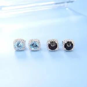 Серьги-гвоздики GEM'S BALLET 6 мм, круглые серьги с натуральным небесно-голубым топазом, серьги-гвоздики из стерлингового серебра 925 пробы с камнями для женщин, ювелирные изделия
