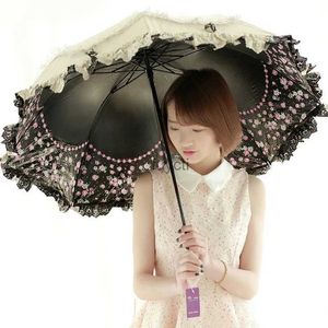 Guarda-chuvas Sun Lace Guarda-chuva Chuva Mulheres Protetor Solar Coreano Três Guarda-chuva Dobrável UV Claro Princesa À Prova de Vento Decoração Ombrello Presente SY259 YQ240112