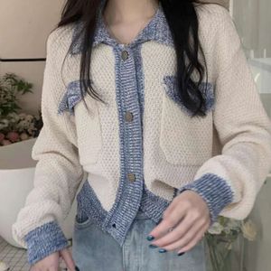 ABRINI Buttons Up Polo Neck Cardigan Pullover Mantel Casual Pullover Frauen Herbst Winter Frauen Verdickte Warme Patchwork Büro Pullover 240111